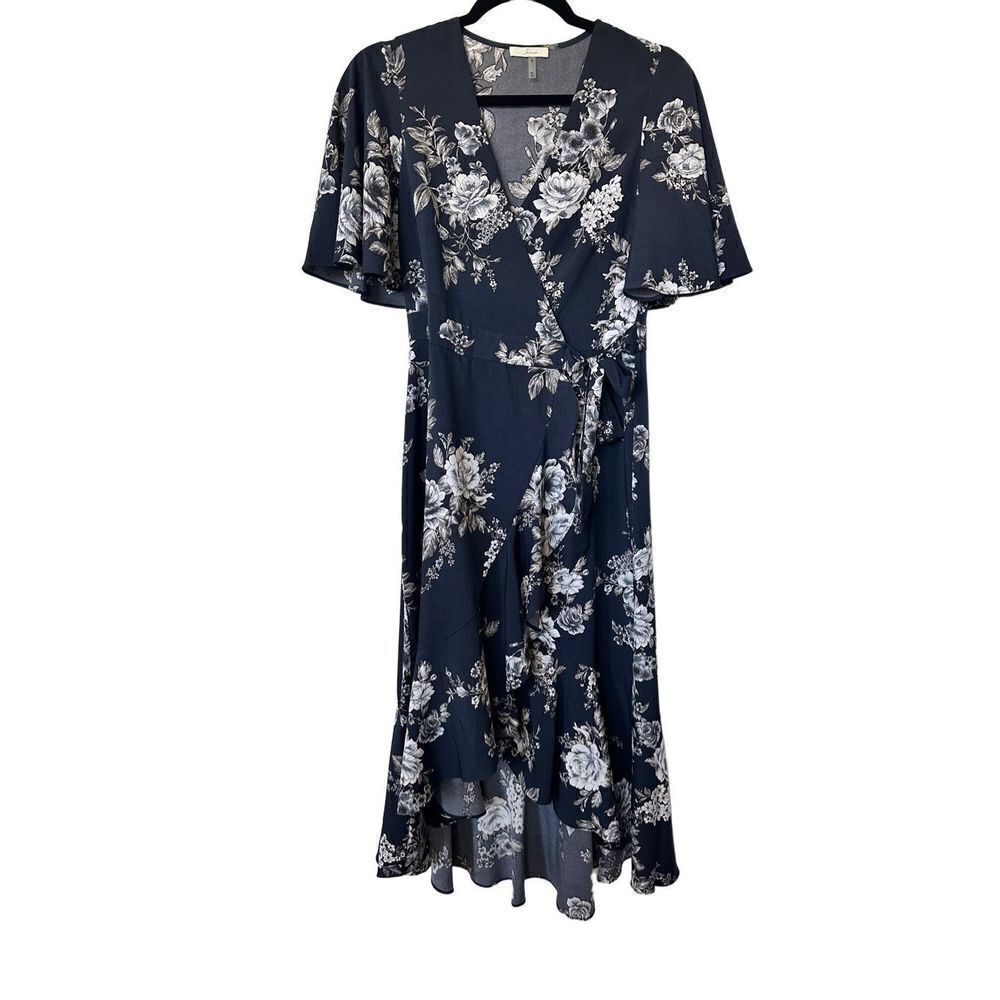 Soprano Navy Floral Flowy Wrap Dress